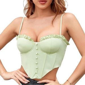 Light green cottage core zip up corset top